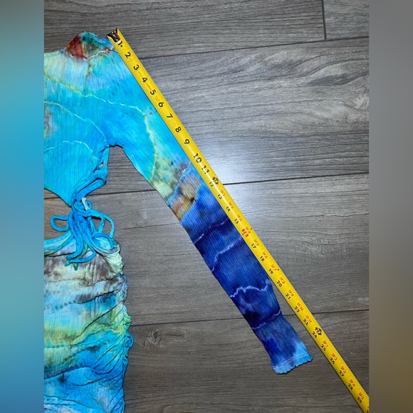 EUC Handmade OOAK Custom Hand Dyed Long Sleeve Square Neck Ruched Mini Dress - Picture 9 of 11